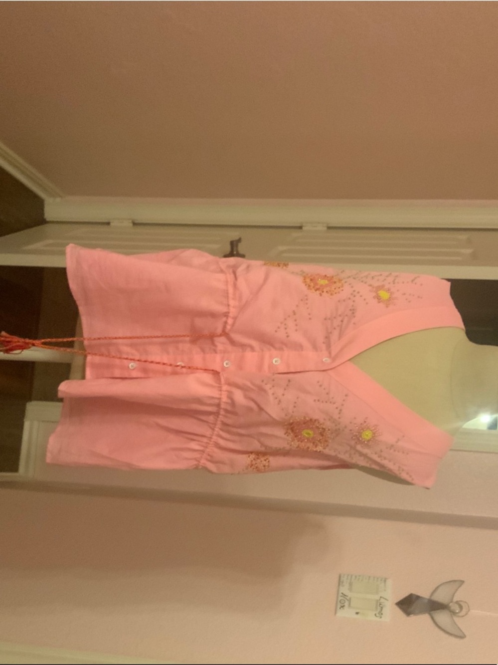 Pink Embellished V-Neck Button-Front Blouse